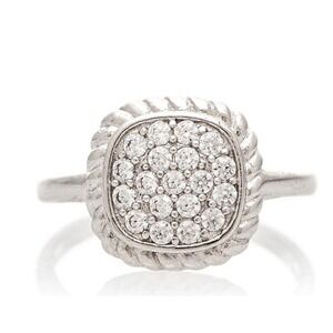 RIVKA FRIEDMAN Twisted Bezel Pavé CZ Ring, Silver Rhodium Plated, Size 6, NWT‎